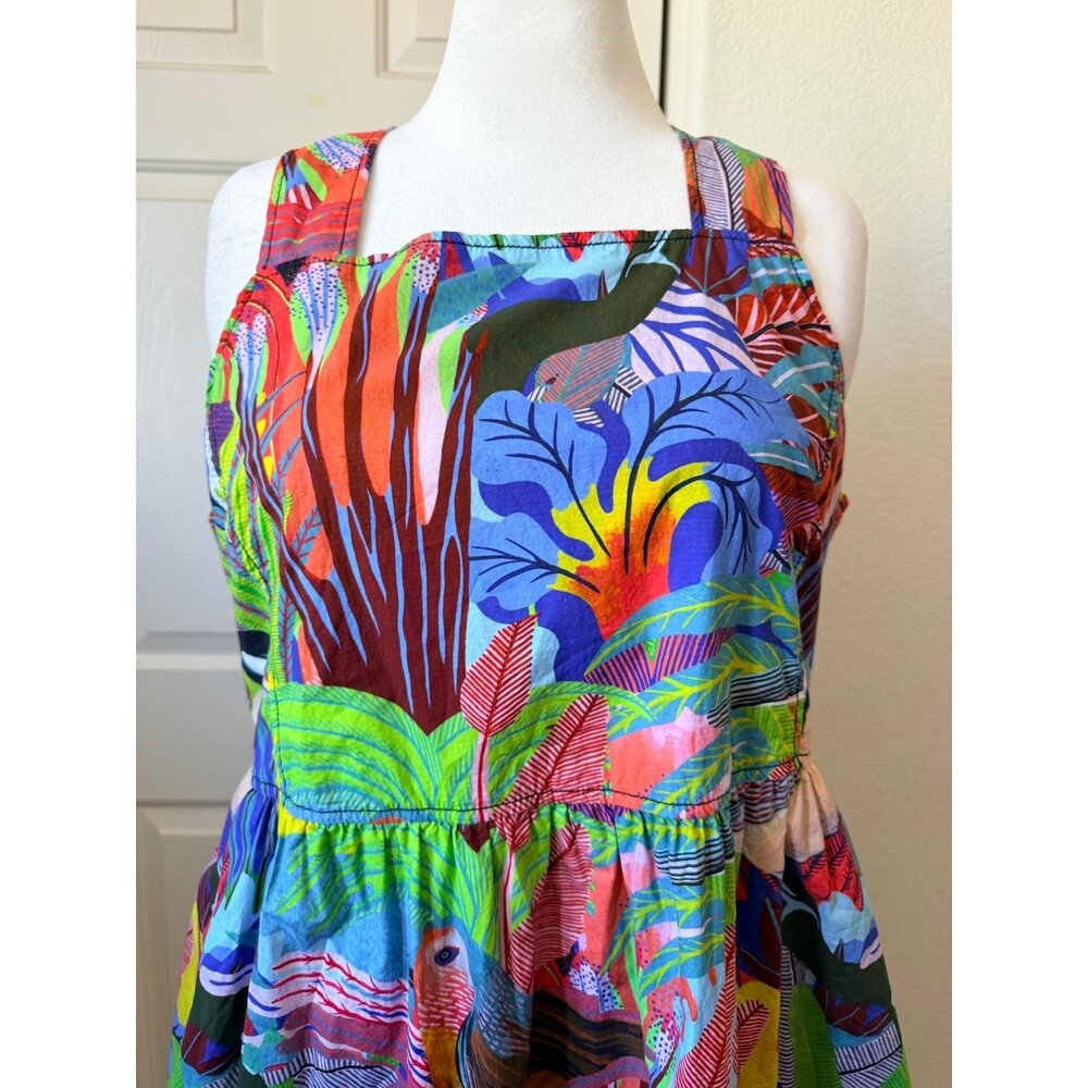 Anthropologie Orange Sigal Bird Palm Sundress Crossback Pockets Size XL Tropical - Picture 6 of 14